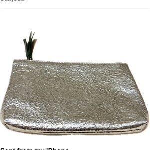 ipsy Silver Metallic Zip Pouch Clutch
